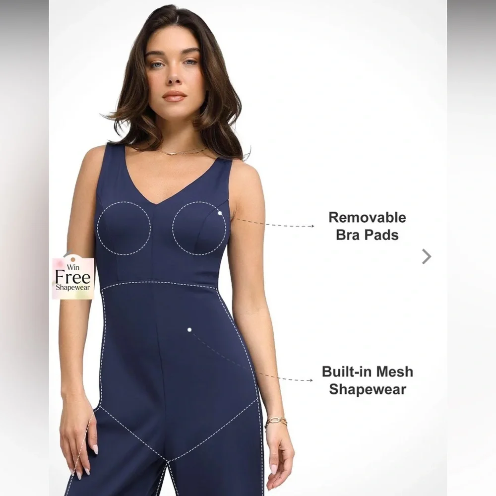 NWT Popilush Wide Leg Sleeveless V-Neck Shapewear Romper Size Medium - Picture 3 of 11